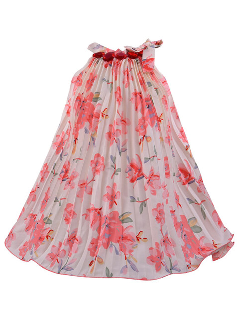 

Wish Karo Girls White & Red Floral Printed Georgette A-Line Dress