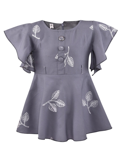 

Wish Karo Girls Grey & White Tropical Printed Dress