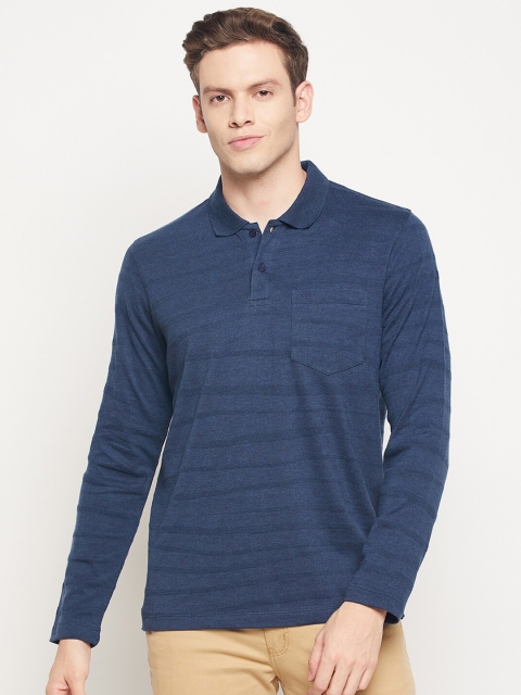 

Adobe Men Blue Striped Polo Collar T-shirt