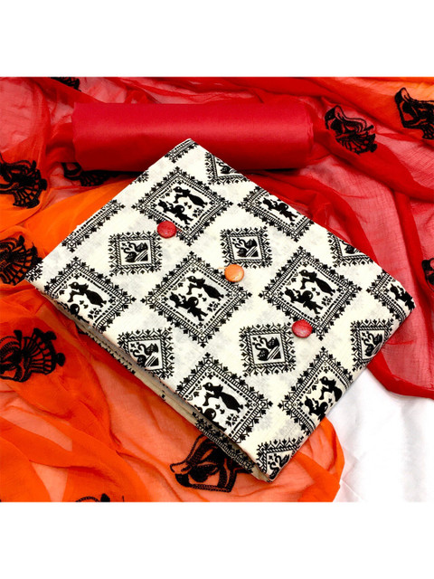 

MORLY Women Red & Black Printed Unstitched Cotton Blend Dress Material