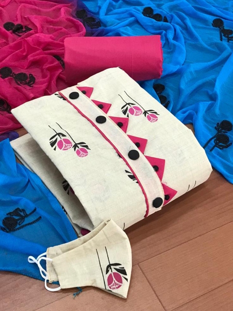 

MORLY Pink & Cream-Coloured Printed Unstitched Dress Material
