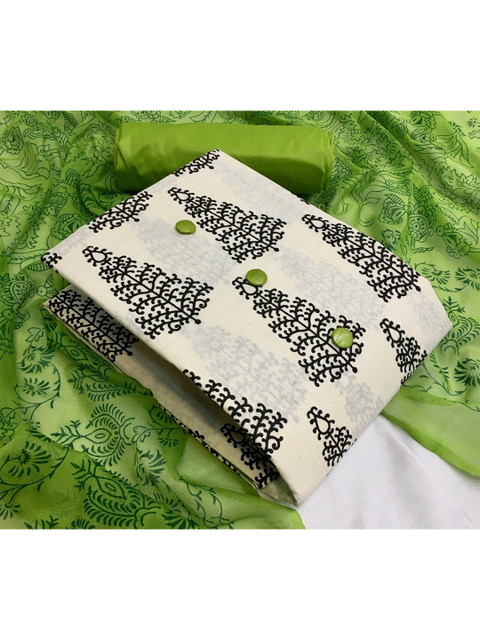 

MORLY Green & Cream-Coloured Printed Unstitched Dress Material