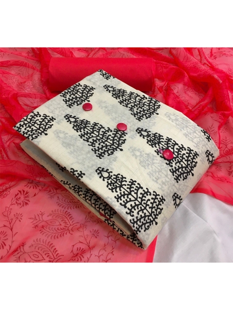 

MORLY Pink & Cream-Coloured Printed Unstitched Dress Material