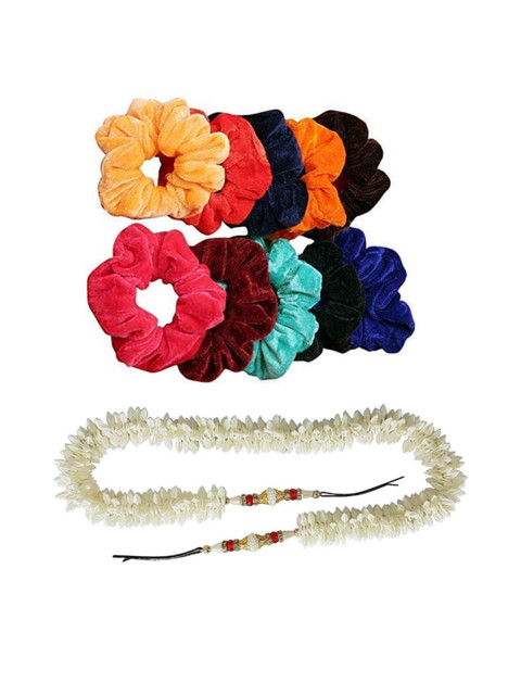 

CHANDERKASH Set Of 13 Scrunchies With Gajra, White