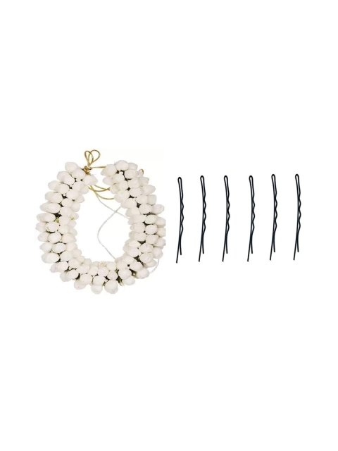 

CHANDERKASH 1 Gajra With 6 Bob pins, White