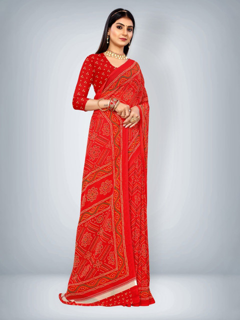 

Abhilasha Red & White Bandhani Pure Georgette Saree