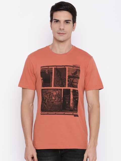 

Forca by Lifestyle Men Rust Red Printed Round Neck T-shirt