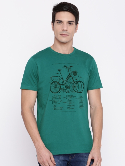 

Forca by Lifestyle Men Teal Green Printed Round Neck T-shirt