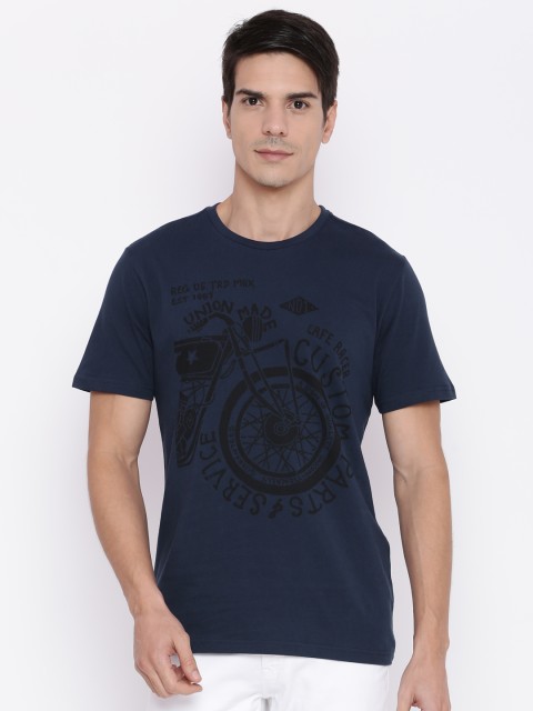 

Forca by Lifestyle Men Navy Blue Printed Round Neck T-shirt