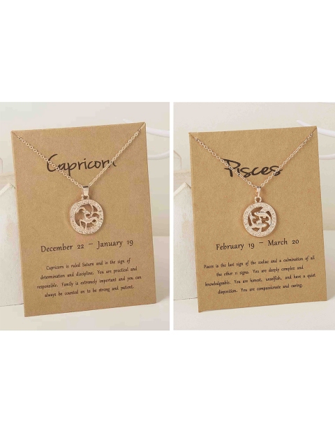 

Pinapes Unisex Gold-Plated Pack of 2 Capricorn-Pisces-Circle Choker Necklaces