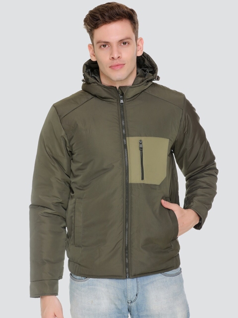 

HONNETE Men Olive Green Solid Hooded Lightweight Padded Jacket