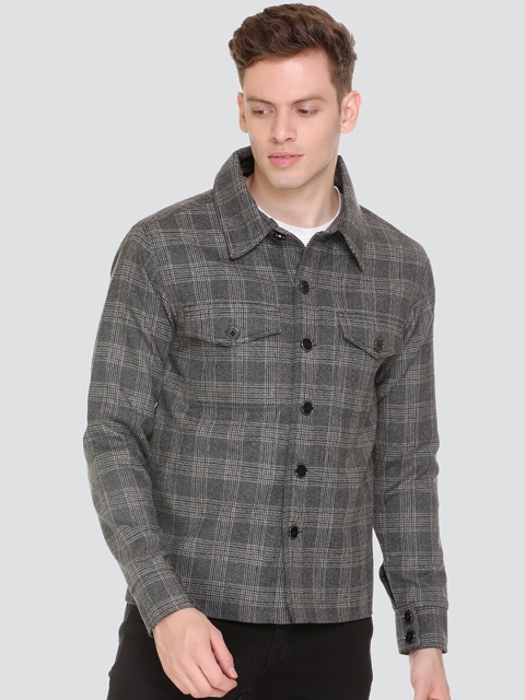 

HONNETE Men Grey Checked Acrylic Lightweight Outdoor Tailored Jacket