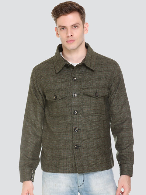 

HONNETE Men Green Checked Acrylic Lightweight Outdoor Tailored Jacket