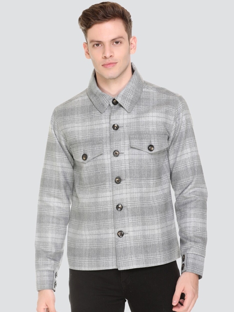 

HONNETE Men Grey Checked Acrylic Lightweight Tailored Jacket