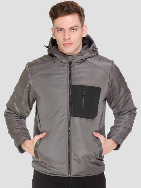 

HONNETE Men Grey Lightweight Outdoor Padded Jacket with Patchwork