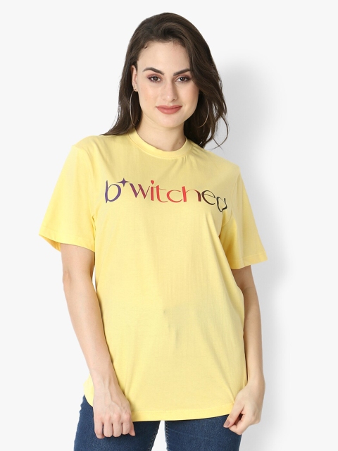 

Again fashions Women Yellow Typography Printed T-shirt