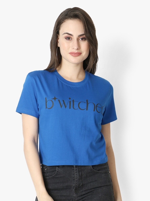 

Again fashions Women Blue Typography Printed Pure Cotton T-shirt