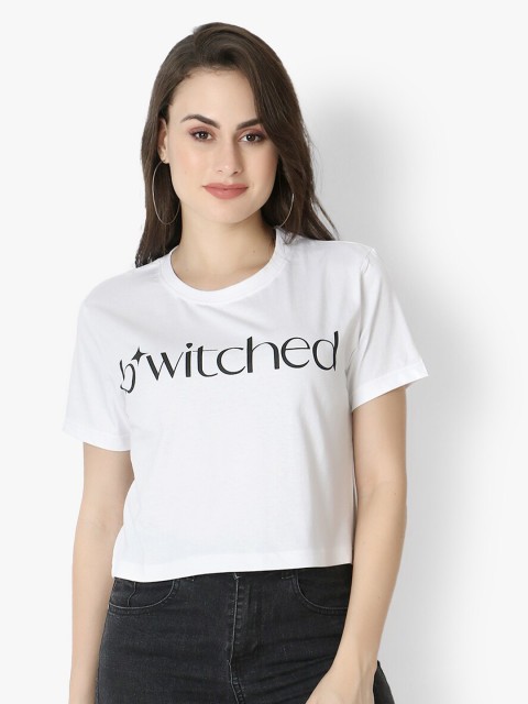 

Again fashions Women White Typography Printed Pure Cotton Crop Top