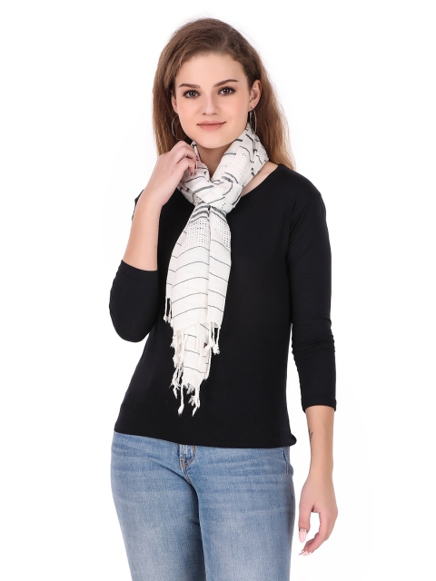 

FWC FILL WITH COLOURS Women White & Black Woven Design Stole