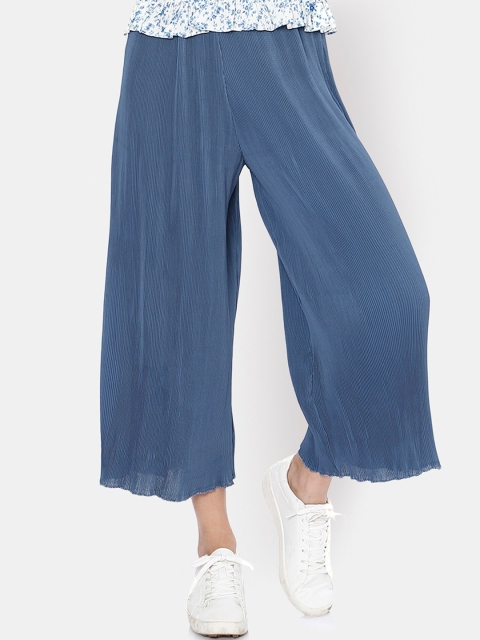 

I Love She Women Blue Solid Loose Fit High-Rise Culottes Trousers