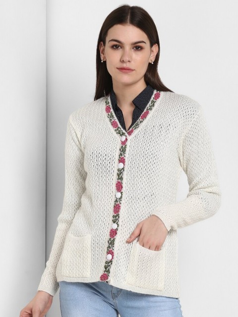 

Modeve Women White & Pink Cable Knit Cardigan Sweater