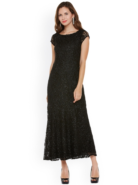

Latin Quarters Women Black Self-Design Maxi Lace Dress