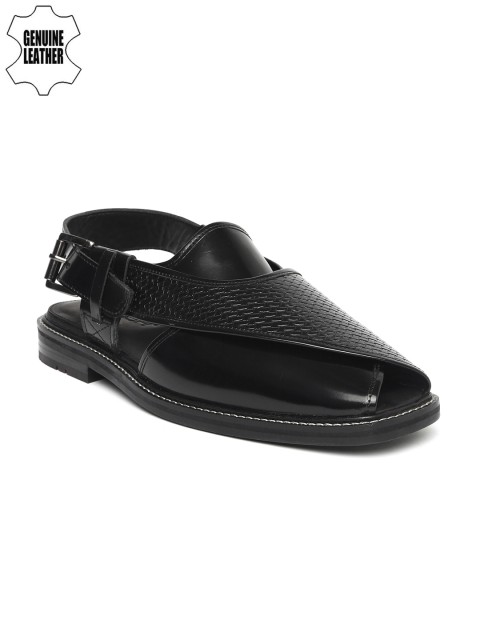 

Ruosh Wedding Men Black Textured Genuine Leather Open Back Monks