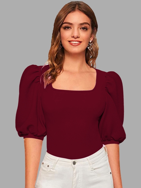 

Dream Beauty Fashion Women Maroon Puff Sleeves Fitted Top