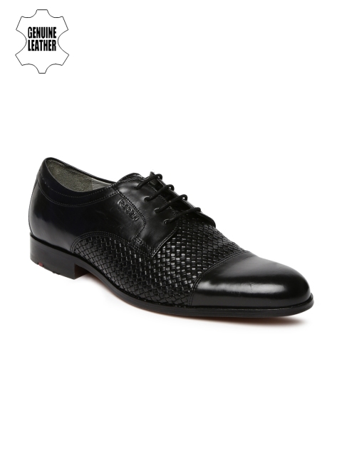 

Ruosh Men Black Basketweave Genuine Leather Derby Shoes