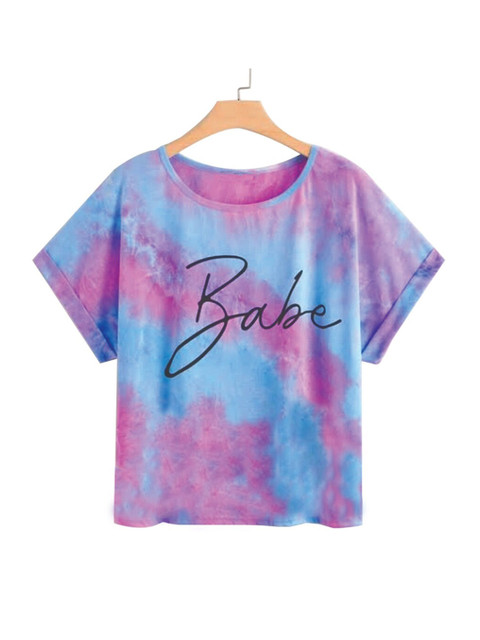 

JUNEBERRY Women Purple & Blue Dyed T-shirt