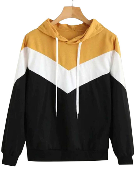 

JUNEBERRY Women Yellow Colourblocked Hooded Sweatshirt