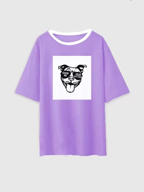 

JUNEBERRY Women Purple & White Printed Loose T-shirt