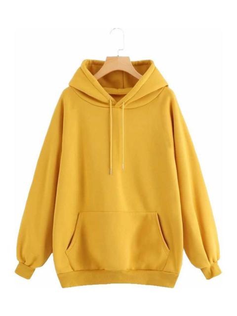 

JUNEBERRY Women Yellow Hooded Sweatshirt