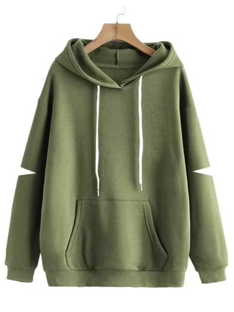 

JUNEBERRY Women Olive Green Hooded Sweatshirt
