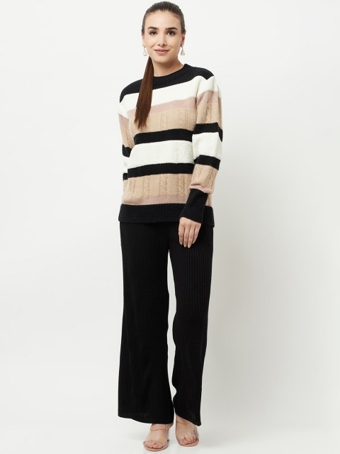 

Knitstudio Women Black & Beige Striped Co-Ords