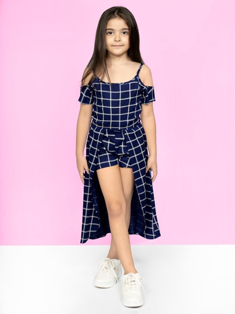 

Naughty Ninos Girls Navy Blue & White Checked with Layered Jumpsuit