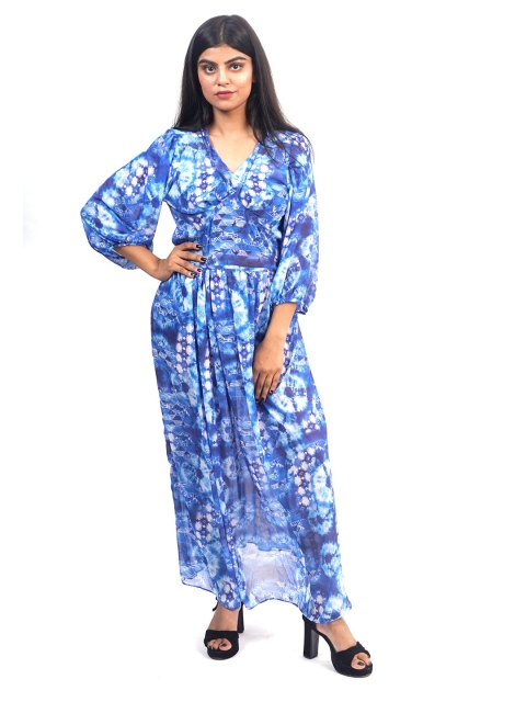

Rajoria Instyle Women Blue & White Georgette Ethnic Maxi Dress