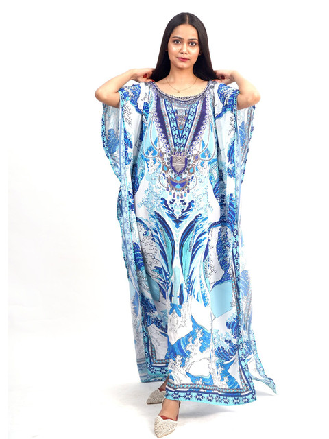 

Rajoria Instyle Blue & White Georgette Kaftan Maxi Dress