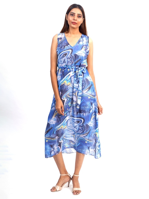 

Rajoria Instyle Women Blue & White Printed Georgette A-Line Midi Dress