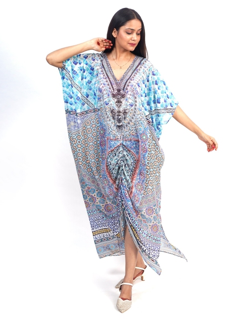 

Rajoria Instyle Blue & Grey Ethnic Motifs Georgette Kaftan Maxi Dress