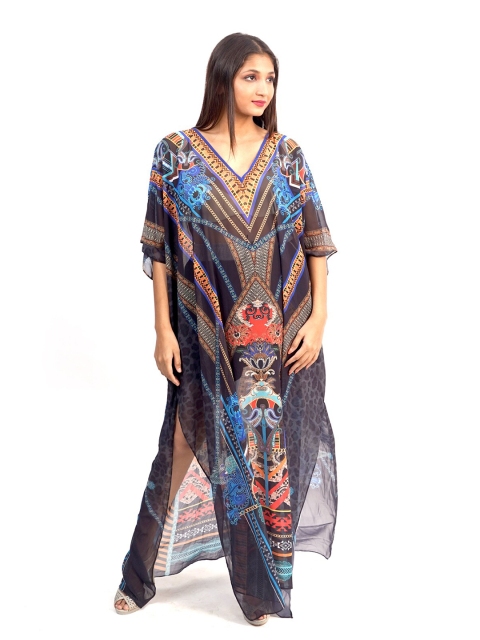 

Rajoria Instyle Brown & Blue Georgette Sheer Kaftan Dress