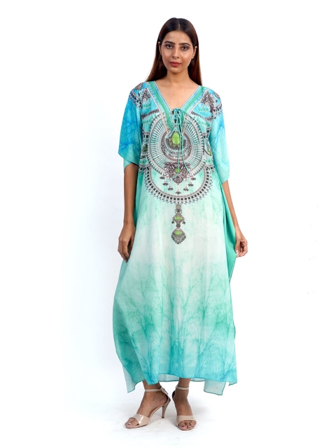

Rajoria Instyle Women Blue & White printed Georgette Kaftan Maxi Dress