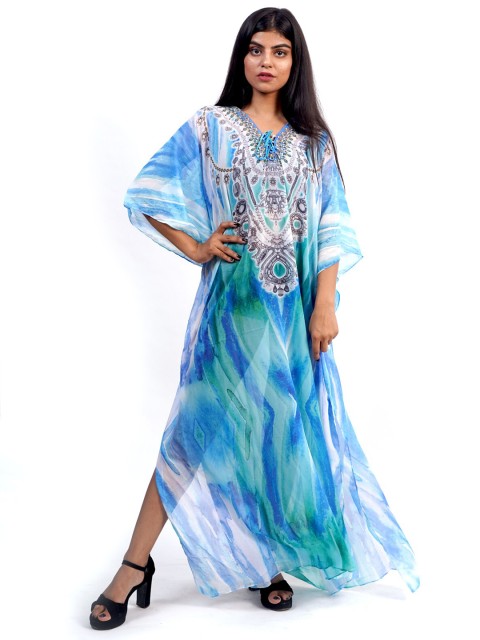 

Rajoria Instyle Blue & Green Georgette Ethnic Kaftan Maxi Dress