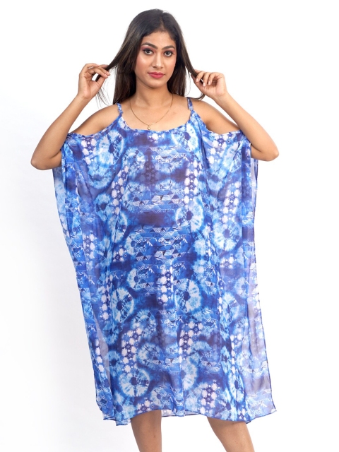 

Rajoria Instyle Blue & White Tie and Dye Dyed Georgette Kaftan Dress