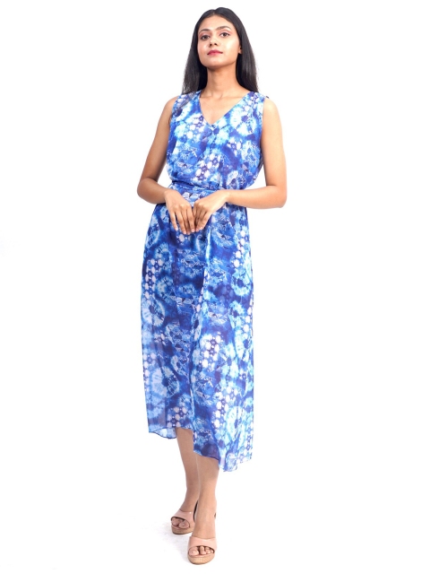 

Rajoria Instyle Women Blue & White Printed Georgette A-Line Midi Dress
