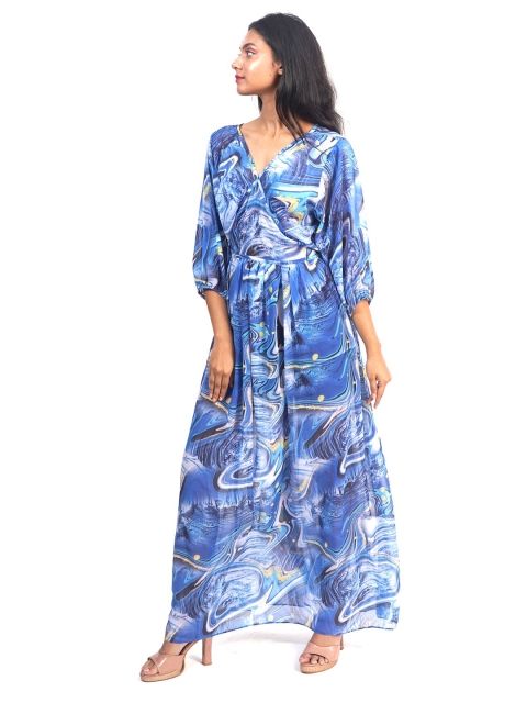 

Rajoria Instyle Women Blue & White Printed Georgette Body Coverup Maxi Dress