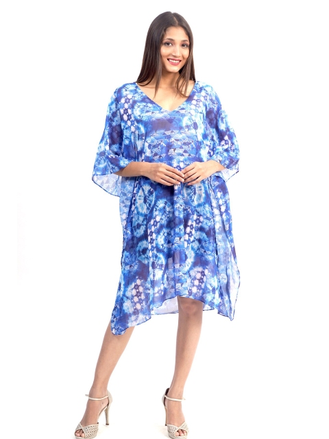 

Rajoria Instyle Blue & White Tie and Dye Dyed Georgette Kaftan Dress