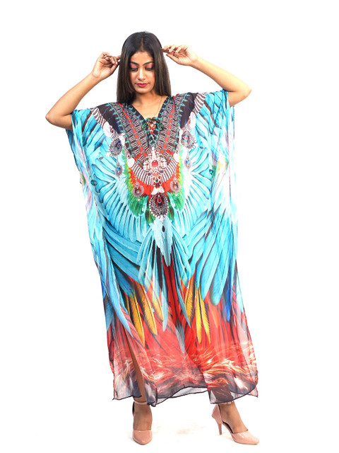 

Rajoria Instyle Women Blue & Orange Georgette Kaftan Maxi Dress