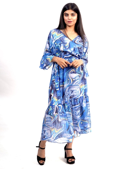 

Rajoria Instyle Blue & White Georgette Midi Dress