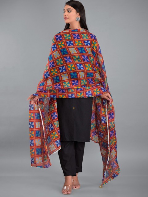 

Apratim Women Red & Blue Printed Dupatta with Gotta Patti